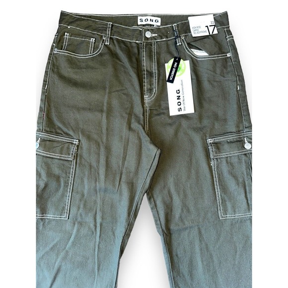 High Rise Cargo 90s Boyfriend Slouchy Baggy Jeans Wide Leg Army Green Size 17/33 - Picture 4 of 16